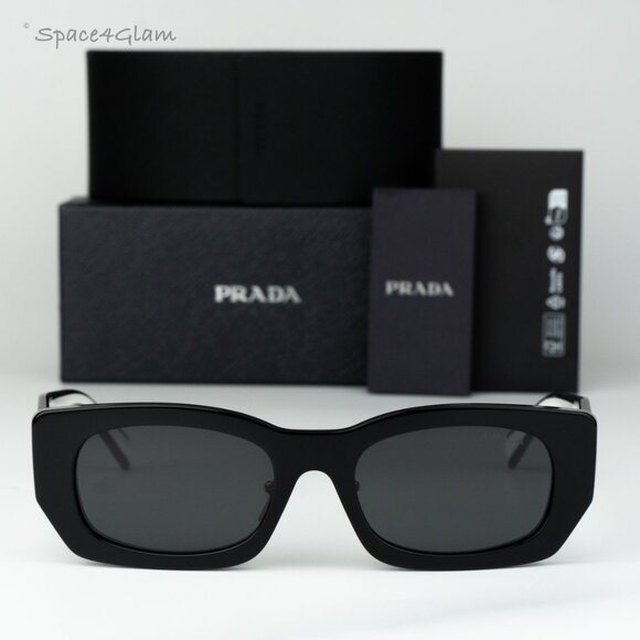 Prada Women Sunglasses Black Grey Rectangle PRB05SF 09Q08Z NEW AUTHENTIC - Picture 3 of 10